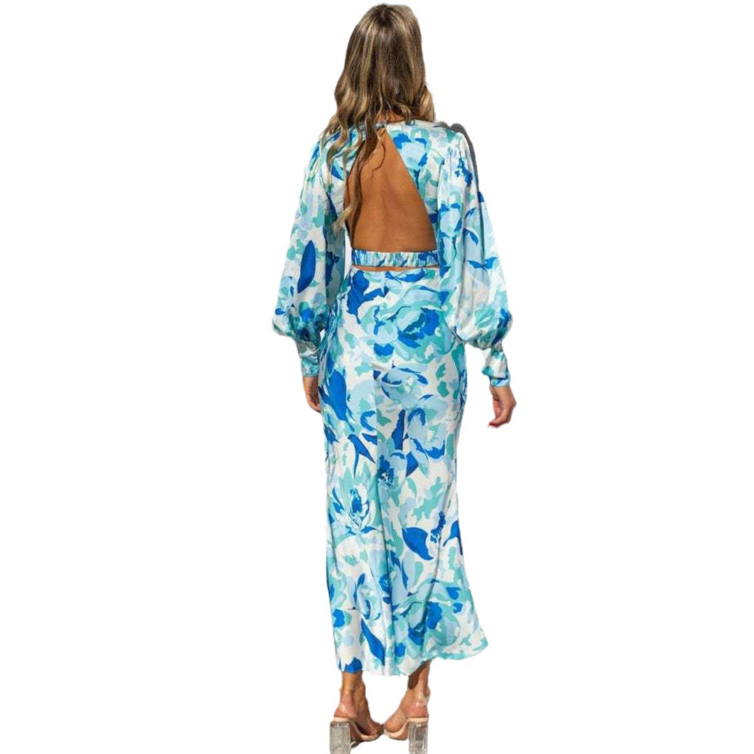 Women's Long Sleeve Maxi Dress with Floral Pattern and V-Neck Lune London