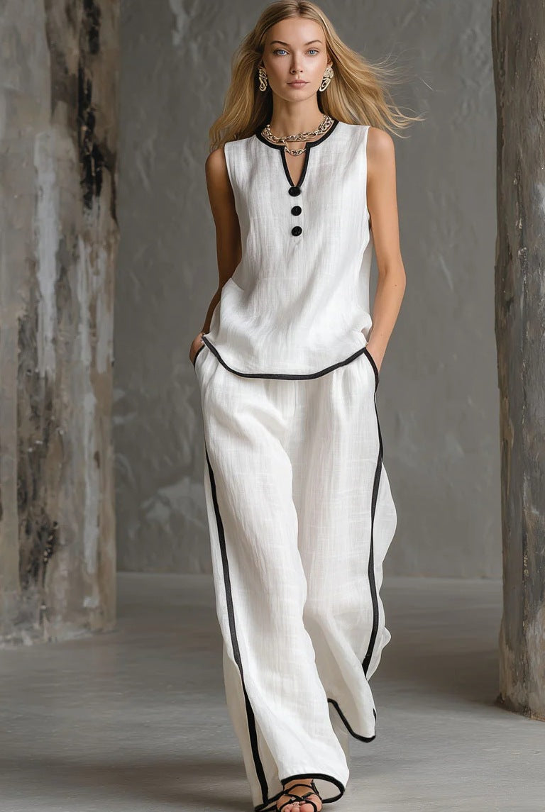 Damen Elegantes Zweiteiler-Set mit schickem Oberteil und weiten Hosen Lisslune