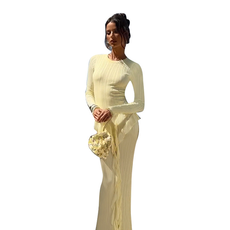 Women's Long Sleeve Ruffle Dress made of fine knit fabric Lune London