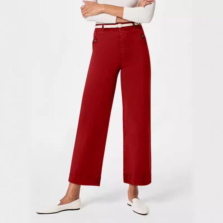 Damen Weite High-Waist Hose mit modischen Knopfdetails Lisslune