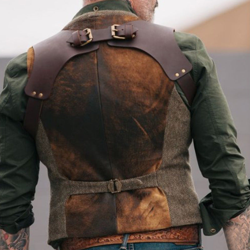 Men's stylish vest with leather accents and practical pockets Lisslune