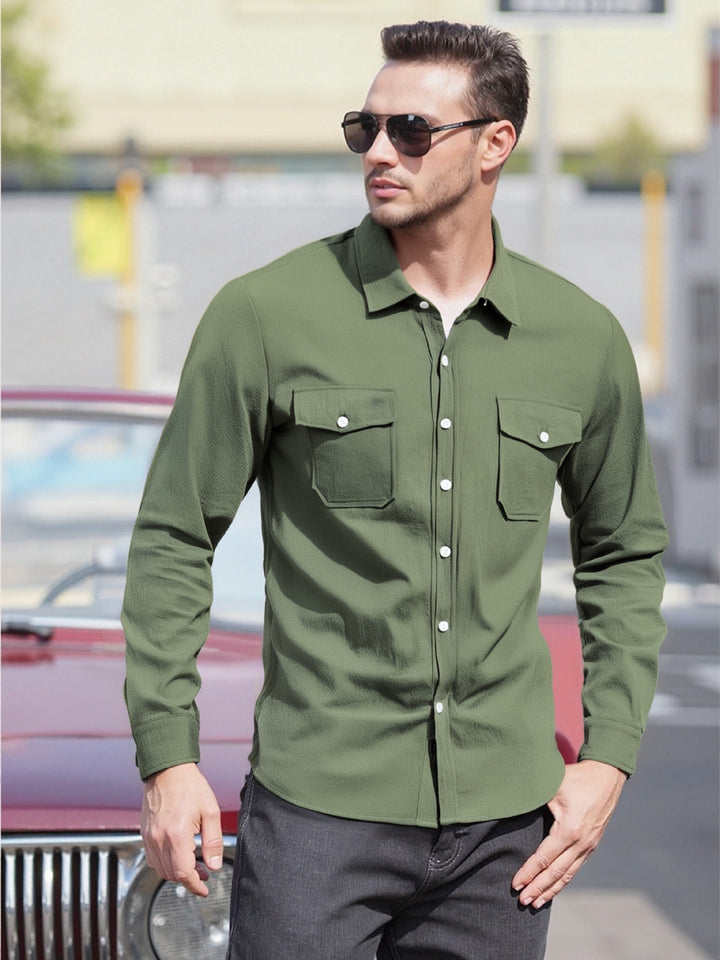 Men's Casual Long Sleeve Shirt with Practical Chest Pockets and Modern Cut Lisslune