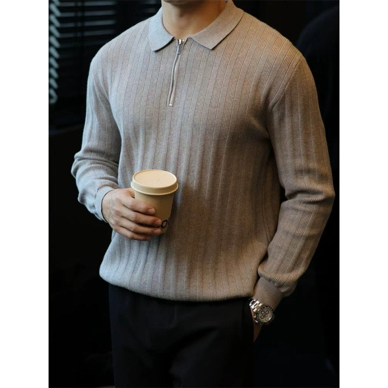 Men's knitted sweater with collar and practical zipper Lisslune