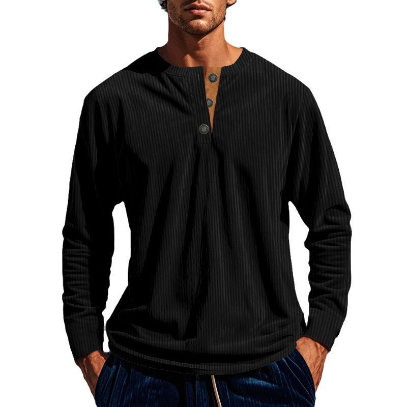 Men's Long Sleeve Shirt with Textured Design and Button Placket Lisslune