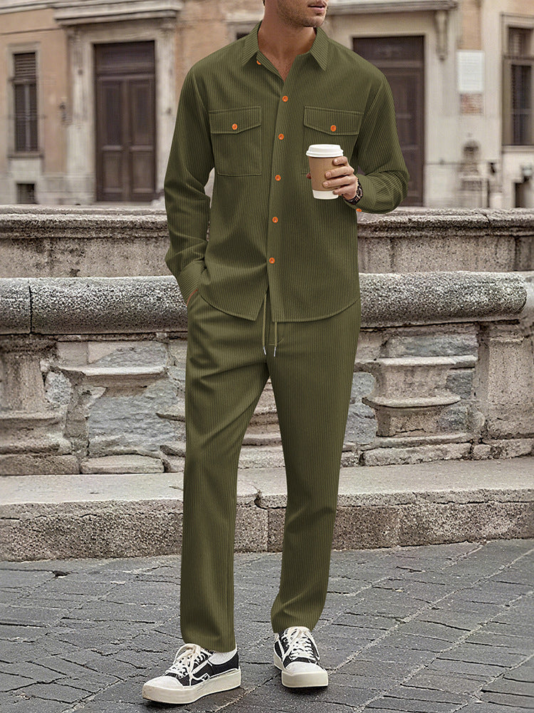 Men's Casual Stripe Set with Modern Button Details and Practical Pockets Lisslune