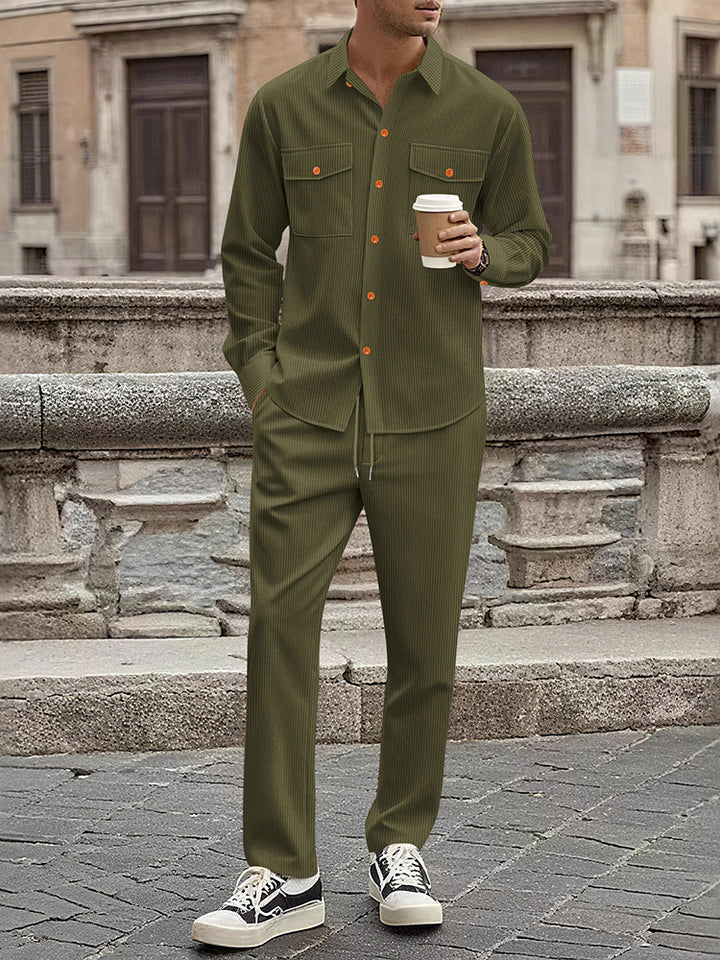 Men's Casual Stripe Set with Modern Button Details and Practical Pockets Lisslune