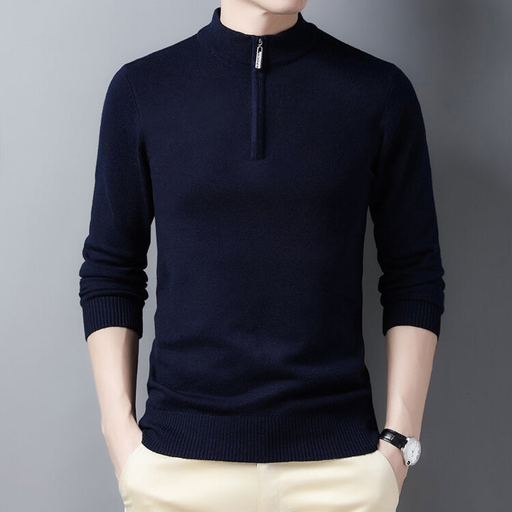 Men's Elegant Knitted Sweater with High Collar Zipper Lisslune