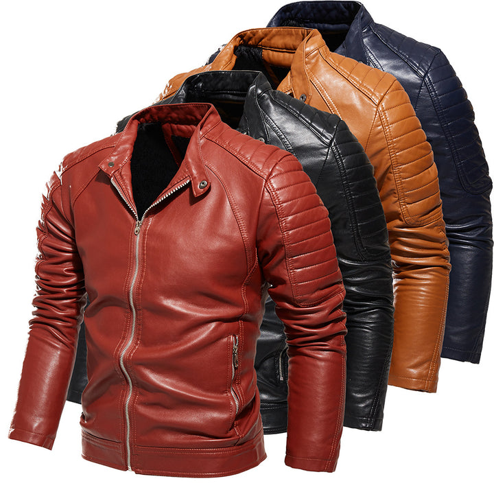 Men's Synthetic Leather Jacket with Textured Inserts Lisslune