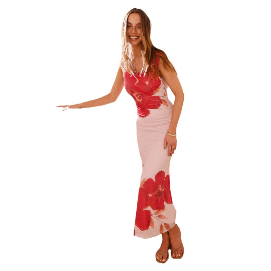 Women's Floor-Length Maxi Dress with Floral Print and Figure-Hugging Cut Lisslune