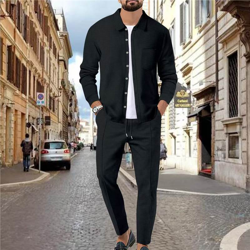 Men's Fashion Leisure Set with Textured Top and Elastic Waistband Lisslune