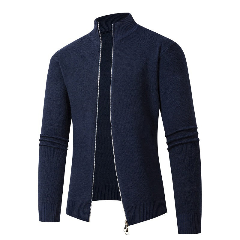 Men's fashionable knitted jacket with high collar and zipper Lisslune