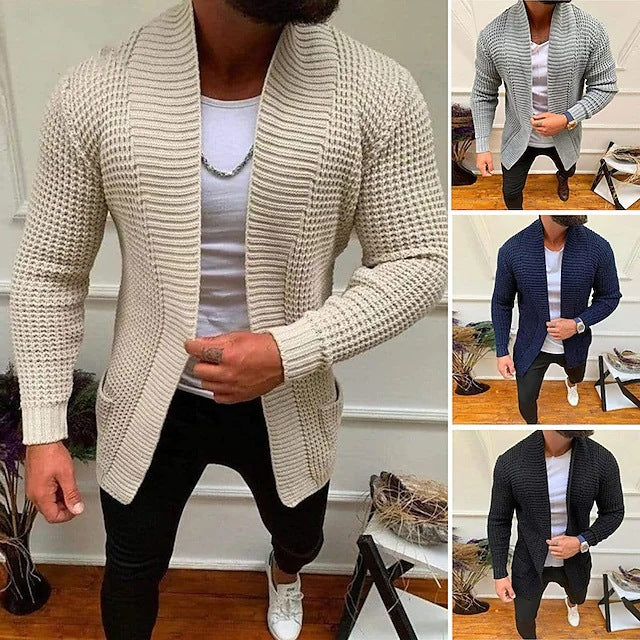 Men's cardigan with deep collar and textured design Lisslune