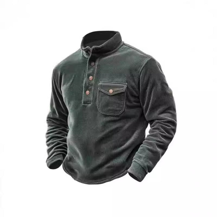 Men's Warm-keeping Cord Sweater with Button Placket and Chest Pocket Lisslune