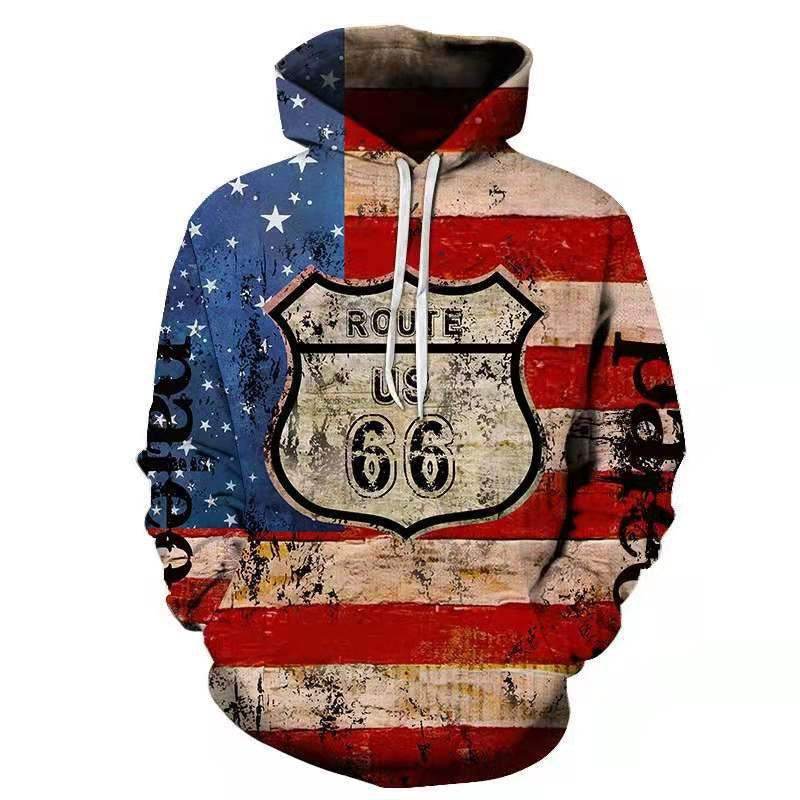Men's Hoodie with Eye-Catching Route 66 Graphic Design and High-Quality Material Mix Lisslune
