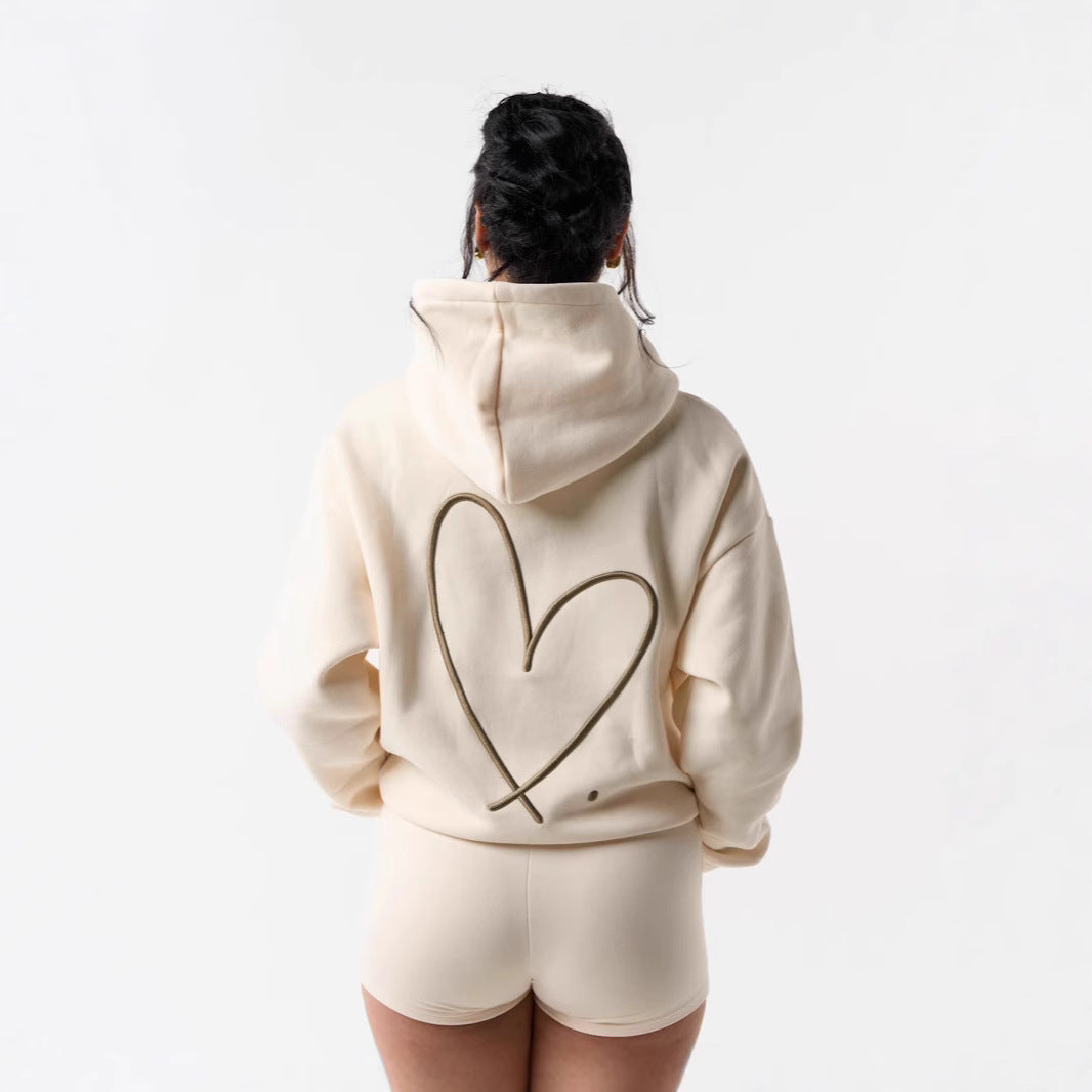 Women's hoodie sweatshirt with large heart design and comfortable short shorts Lisslune
