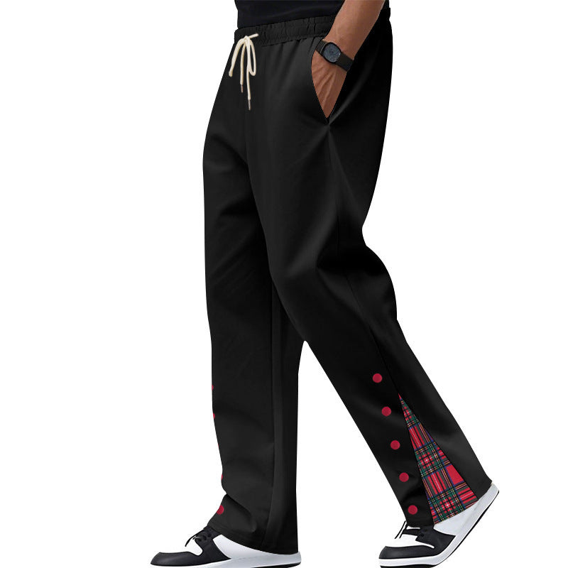 Men's comfortable leisure pants with side snaps and stylish checkered design Lisslune