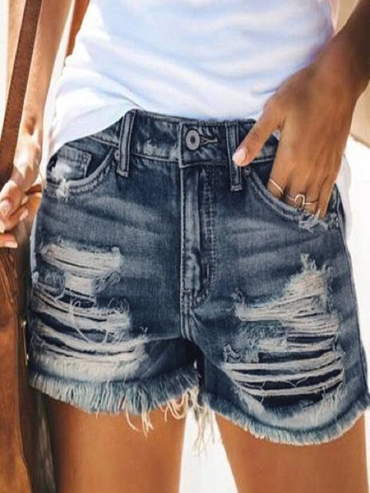 Ladies Destroyed Denim Shorts in a modern look with fringes Lisslune