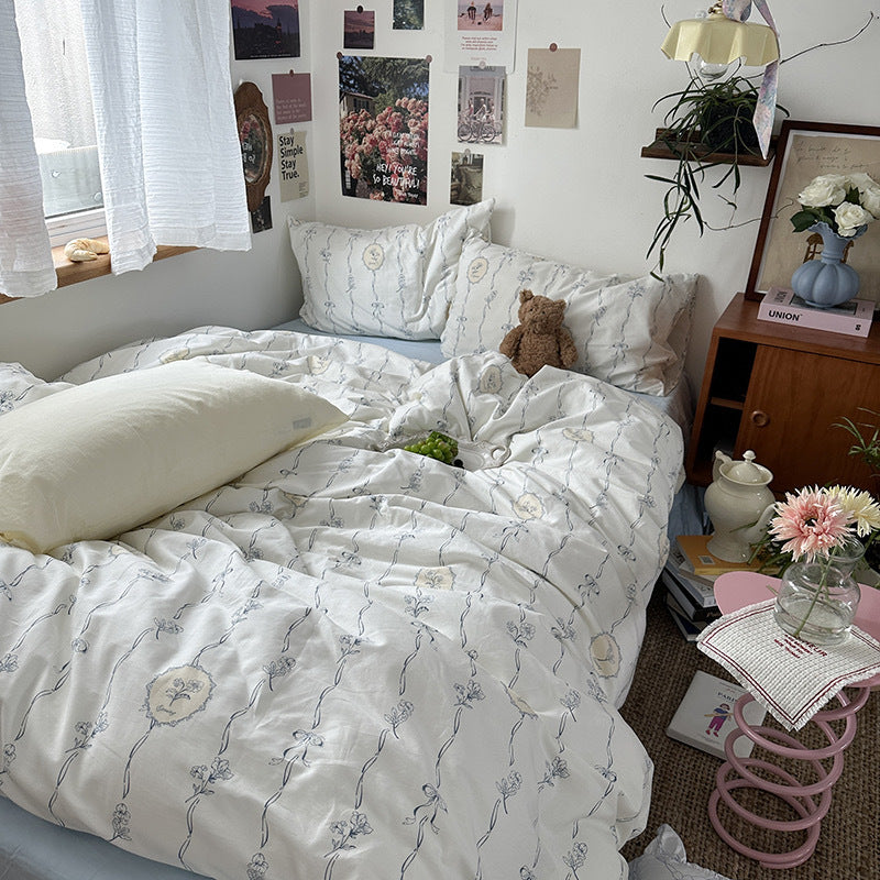 Rynx | Autumn Bedroom Aesthetic INS Vintage Floral Cotton Bedding Four-Piece Bed Sheet Bedspread Bedspread Cover Duvet Cover Three-Piece Set