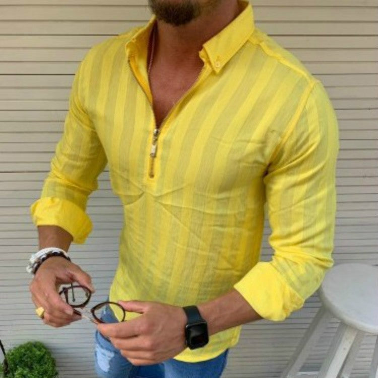 Men's long sleeve shirt with modern zipper and fine stripe pattern Lisslune