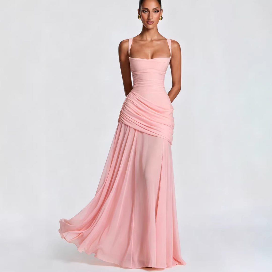 Ladies Elegant Wedding Dress with Tailored Ruffles and Flowing Chiffon Skirt Lisslune