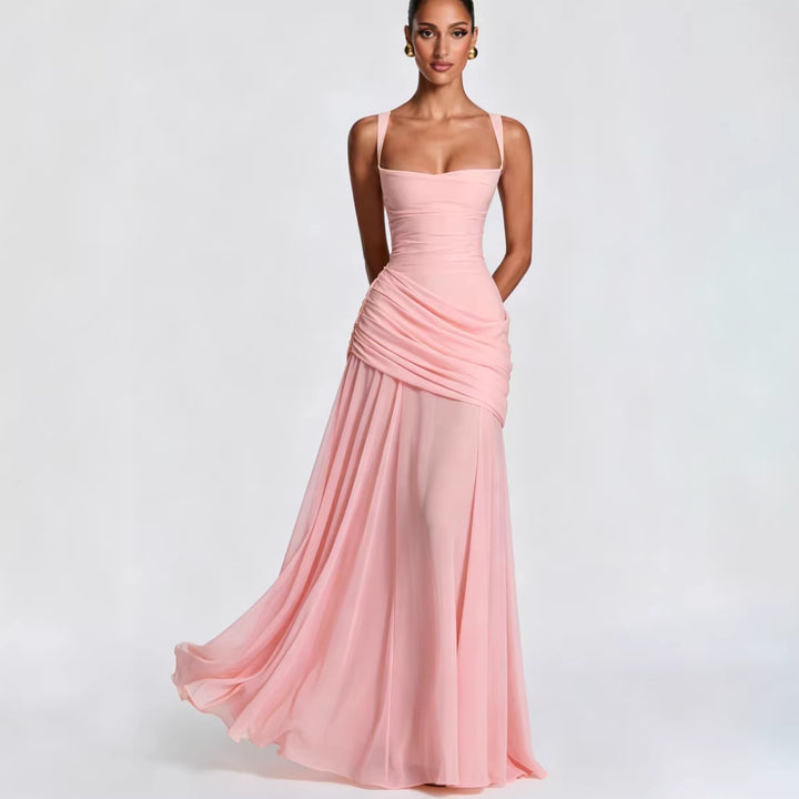 Ladies Elegant Wedding Dress with Tailored Ruffles and Flowing Chiffon Skirt Lisslune