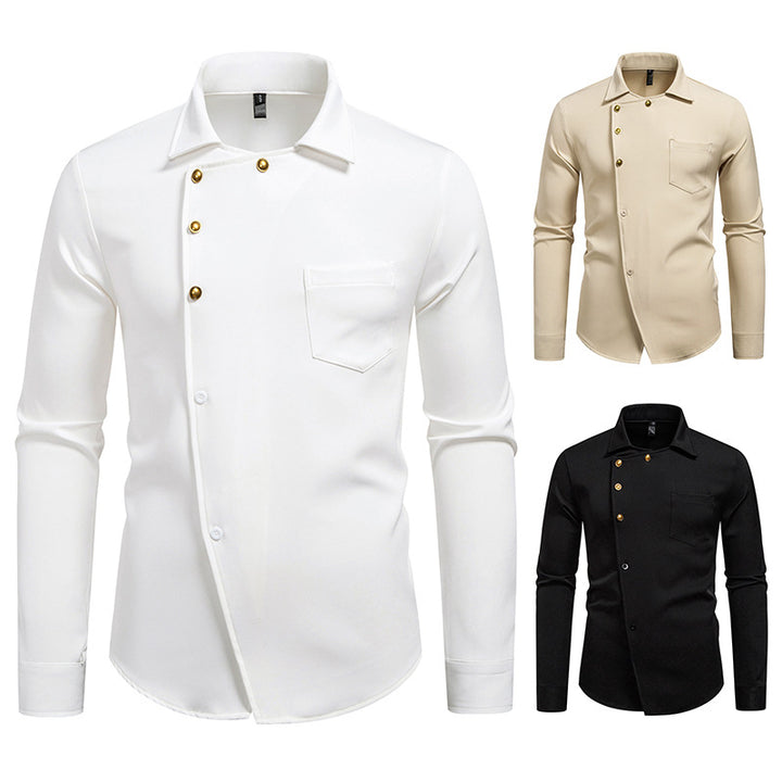 Men's elegant shirt with asymmetrical cut and golden buttons Lisslune