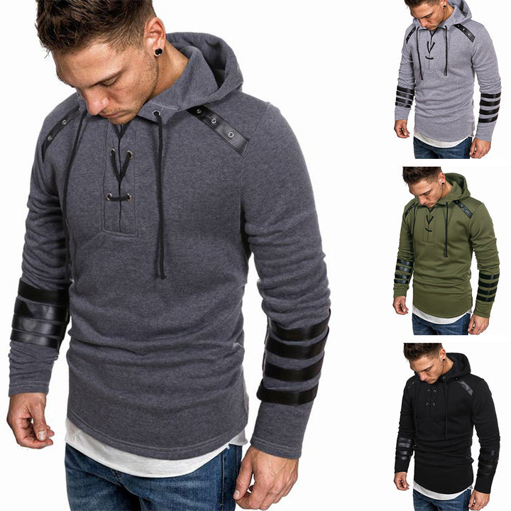 Men's hoodie with synthetic leather details Lisslune