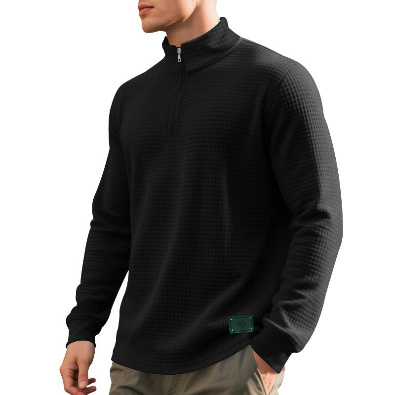 Men's high-quality stand-up collar sweater with zipper and textured design Lisslune