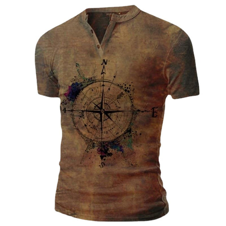 Men's T-shirt with creative compass design and innovative washing Lisslune
