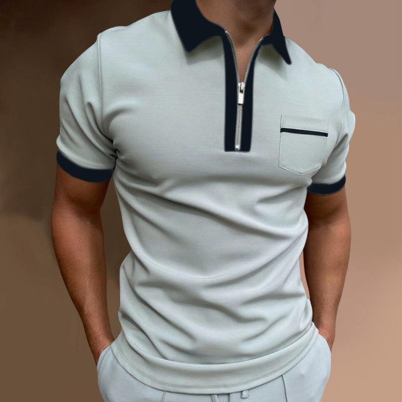 Men's sporty short-sleeve polo shirt with zipper and chest pocket Lisslune