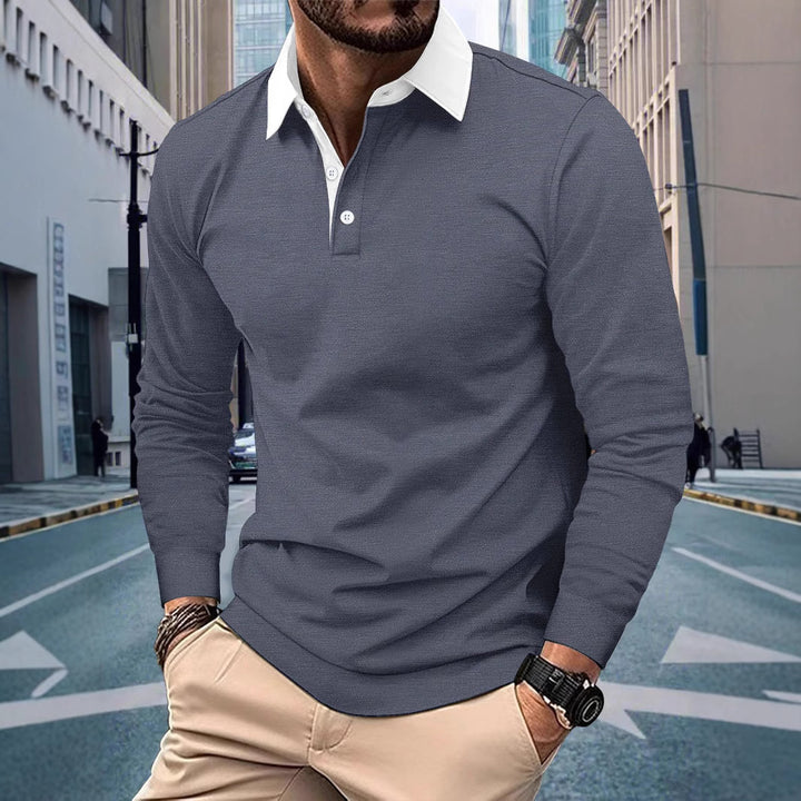 Men's long sleeve polo shirt with modern collar and comfortable fit Lisslune