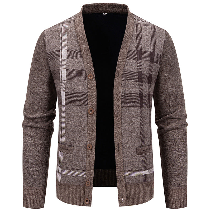 Men's cardigan with fashionable check pattern and practical buttons Lisslune