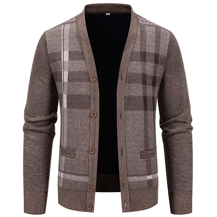 Men's cardigan with fashionable check pattern and practical buttons Lisslune