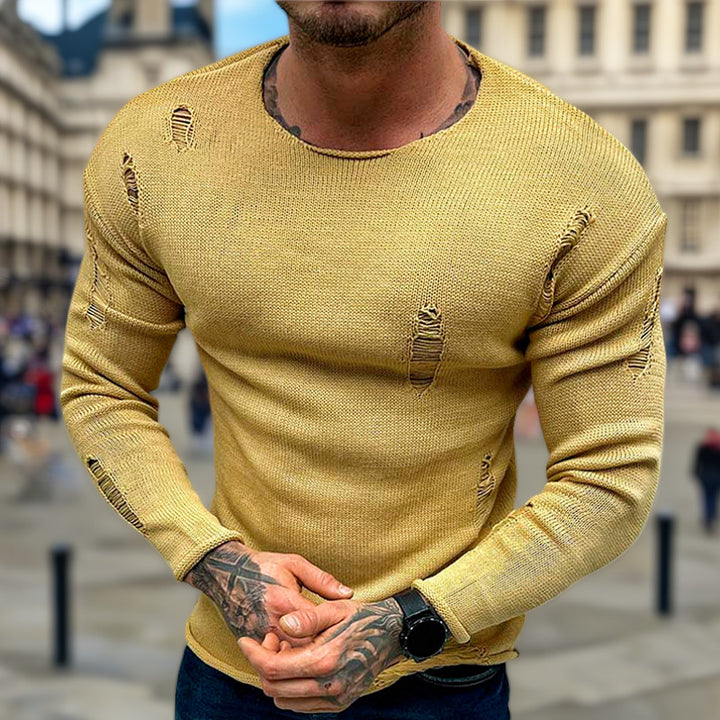 Men's Stylish Round Neck Sweater with Frayed Details Lisslune