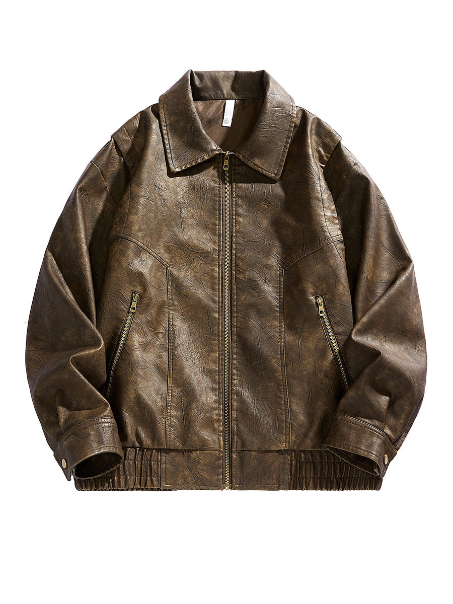 Men's cropped leather jacket with elastic waistband and Lisslune pockets