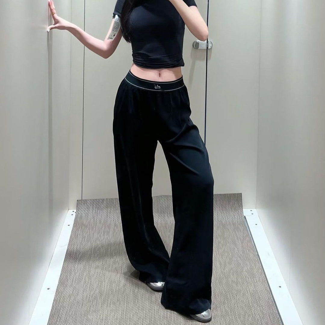 Women's wide sports trousers with elastic waistband and side pockets Lisslune