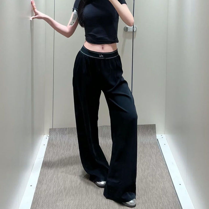 Women's wide sports trousers with elastic waistband and side pockets Lisslune