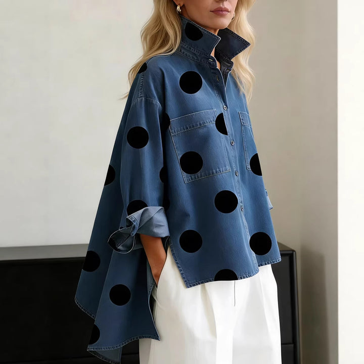 Women's Fashion Shirt Blouse with Extravagant Dots and Practical Pockets Lisslune