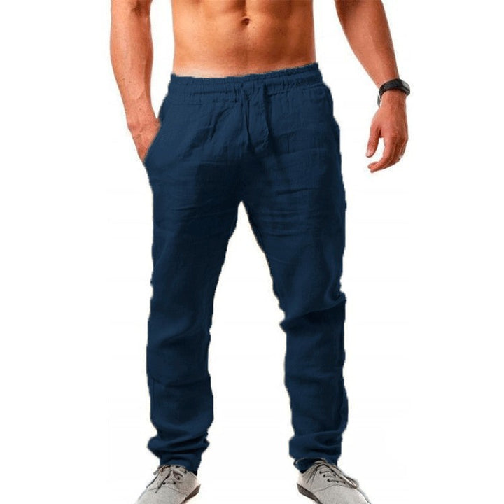 Men's Lightweight Linen Pants with Elastic Waistband and Side Pockets Lisslune