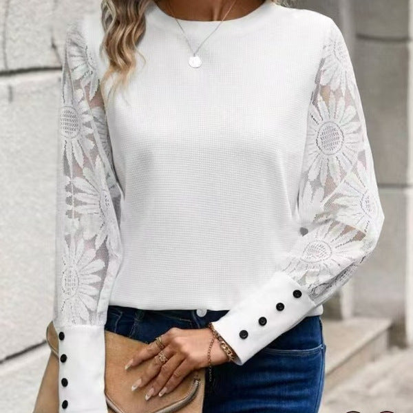 Ladies Elegant Top with Floral Crochet Sleeves Lisslune