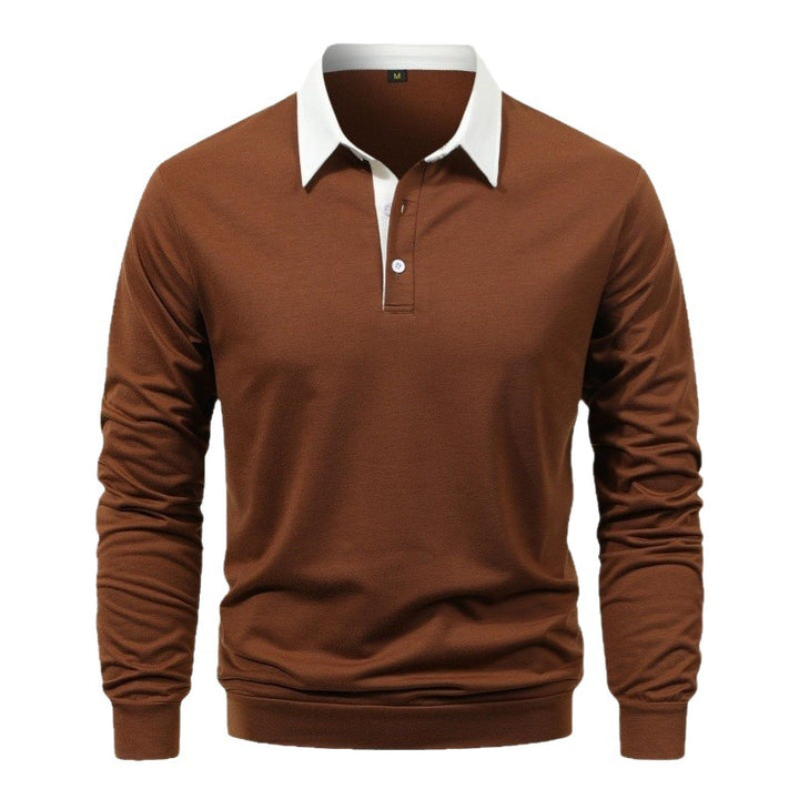 Men's long sleeve polo shirt with contrasting collar and high-quality cotton Lisslune