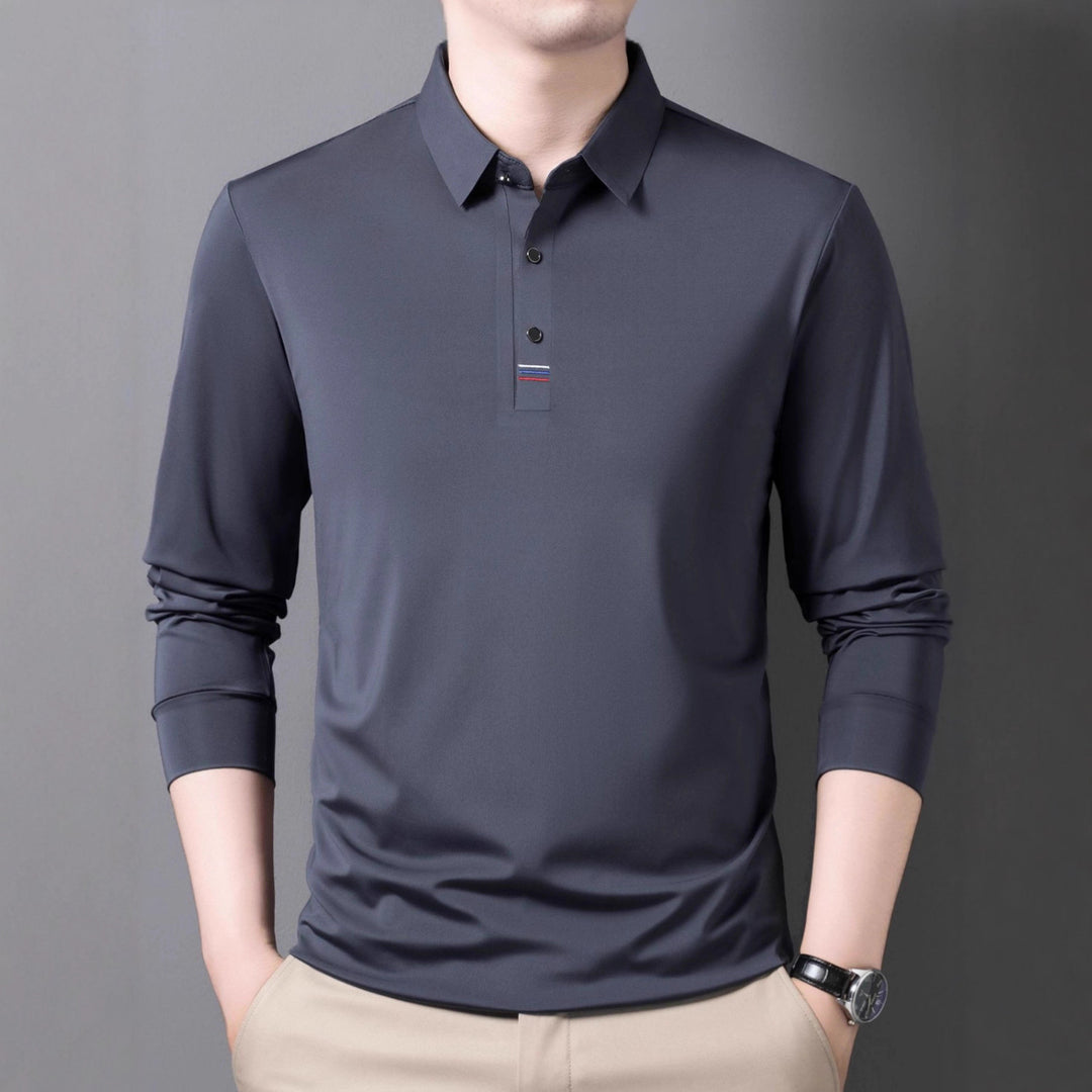 Men's Sporty Long Sleeve Polo Shirt with Elastic Functional Fabric Lisslune
