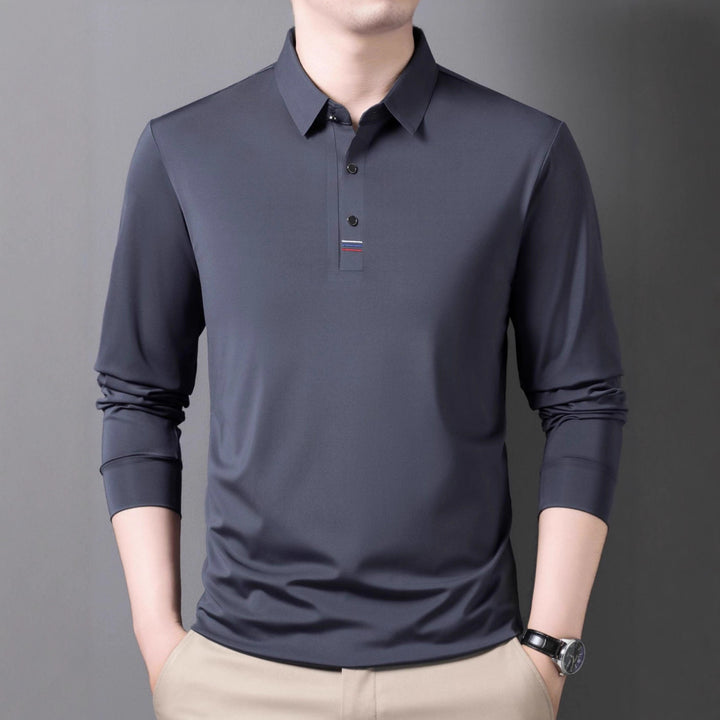 Men's Sporty Long Sleeve Polo Shirt with Elastic Functional Fabric Lisslune