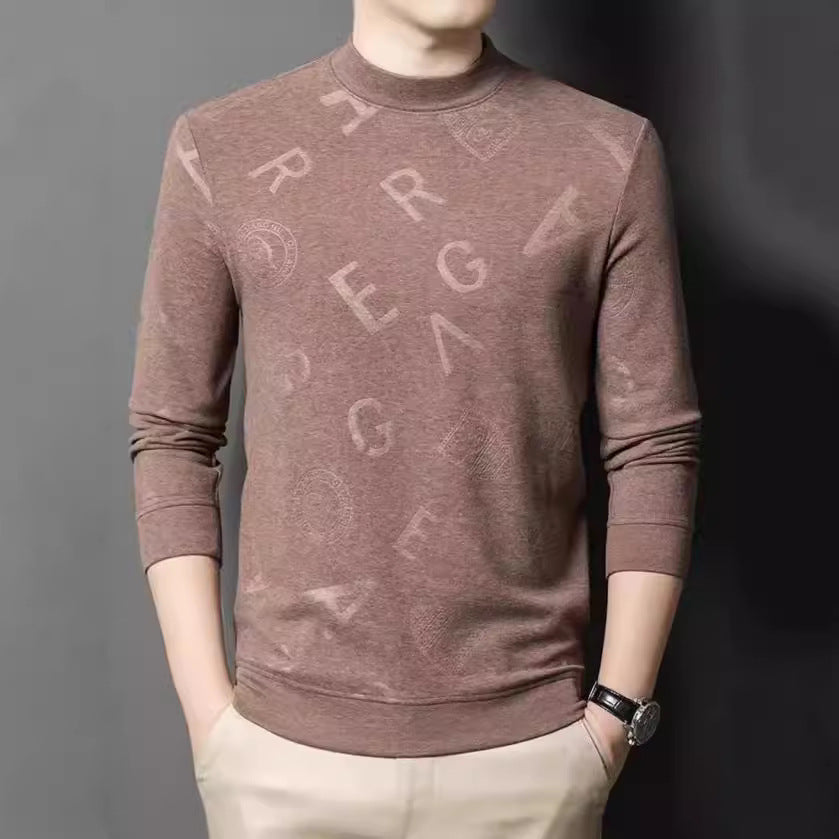 Men's elegant stand-up collar sweater with subtle logo pattern Lisslune