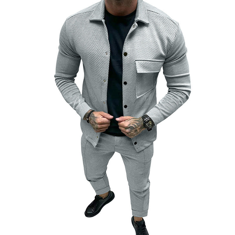 Men's fashionable leisure set with textured top and elastic pants Lisslune