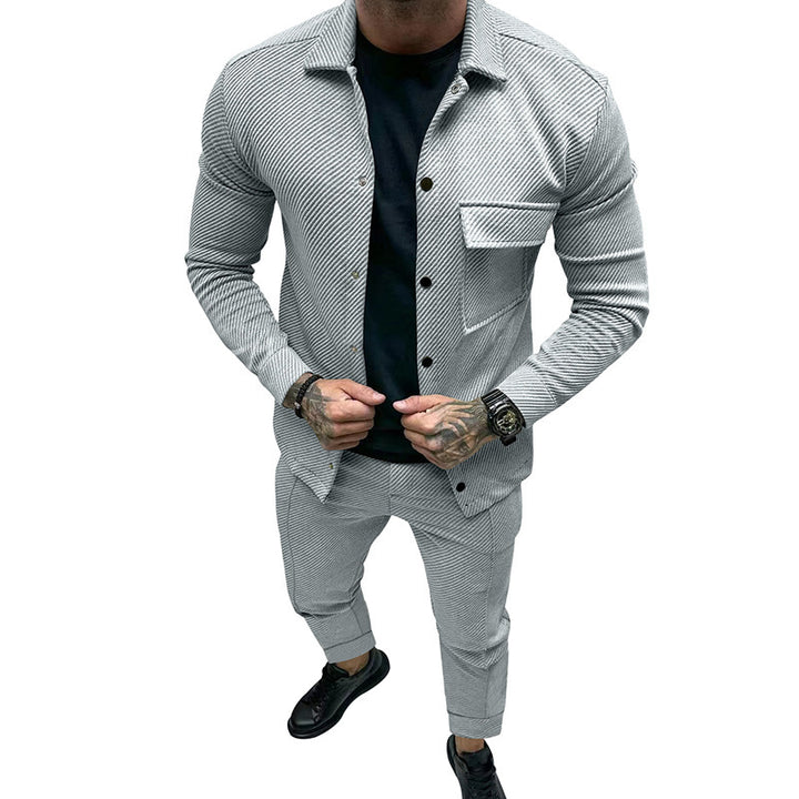 Men's fashionable leisure set with textured top and elastic pants Lisslune