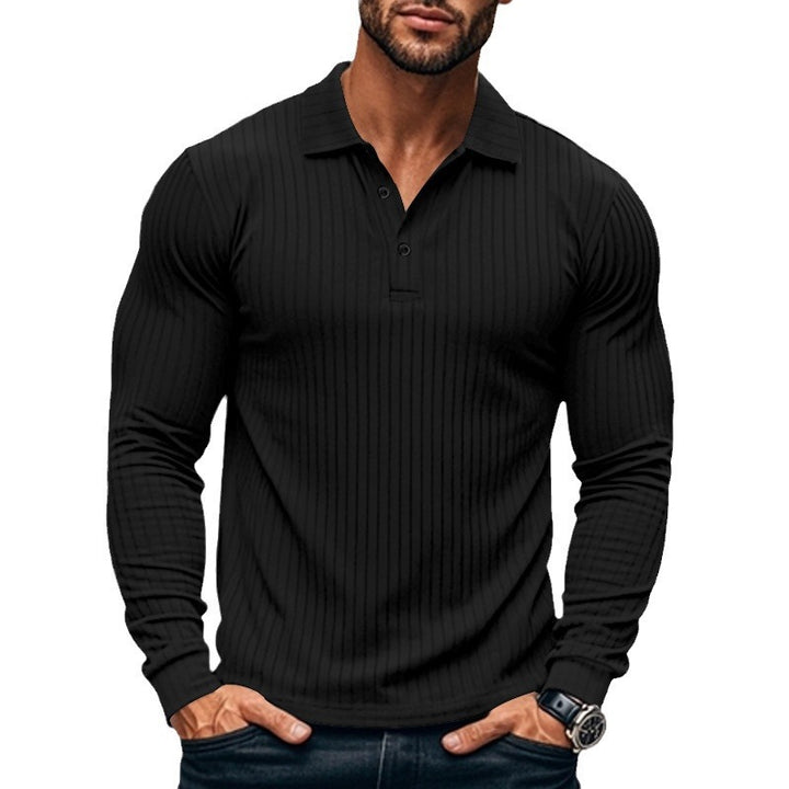 Men's long sleeve Henley shirt with fine stripes and trendy button closure Lisslune