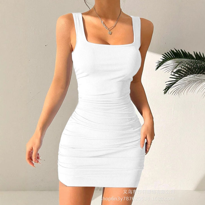 Damen figurbetontes Minikleid mit angeschnittenen Trägern und Raffung Lisslune
