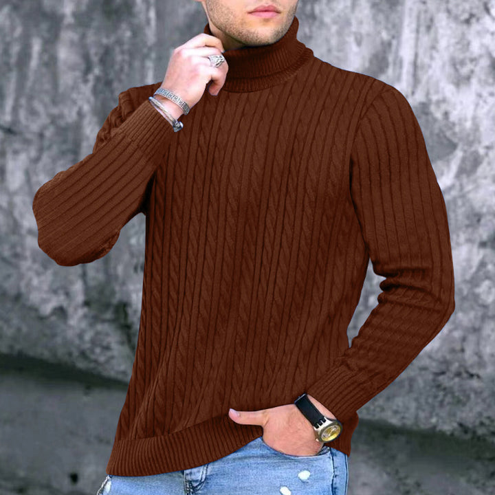 Men's elegant turtleneck sweater with exquisite cable knit texture Lisslune