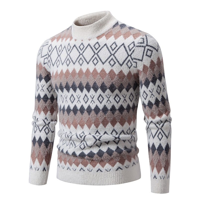 Men's knit sweater with geometric pattern and high collar Lisslune